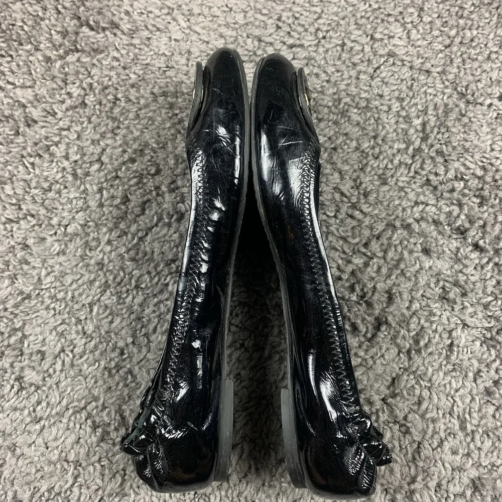 TORY BURCH Reva Ballerina Ballet Flats Black Patent Leather Size 8 M
